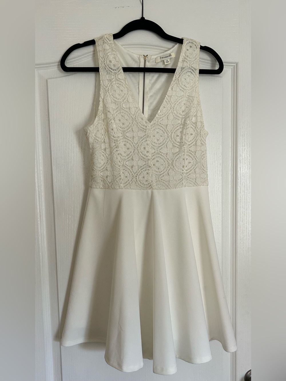 Francesca's Collections Ivory Lace V-Neck Fit & Flare Dress